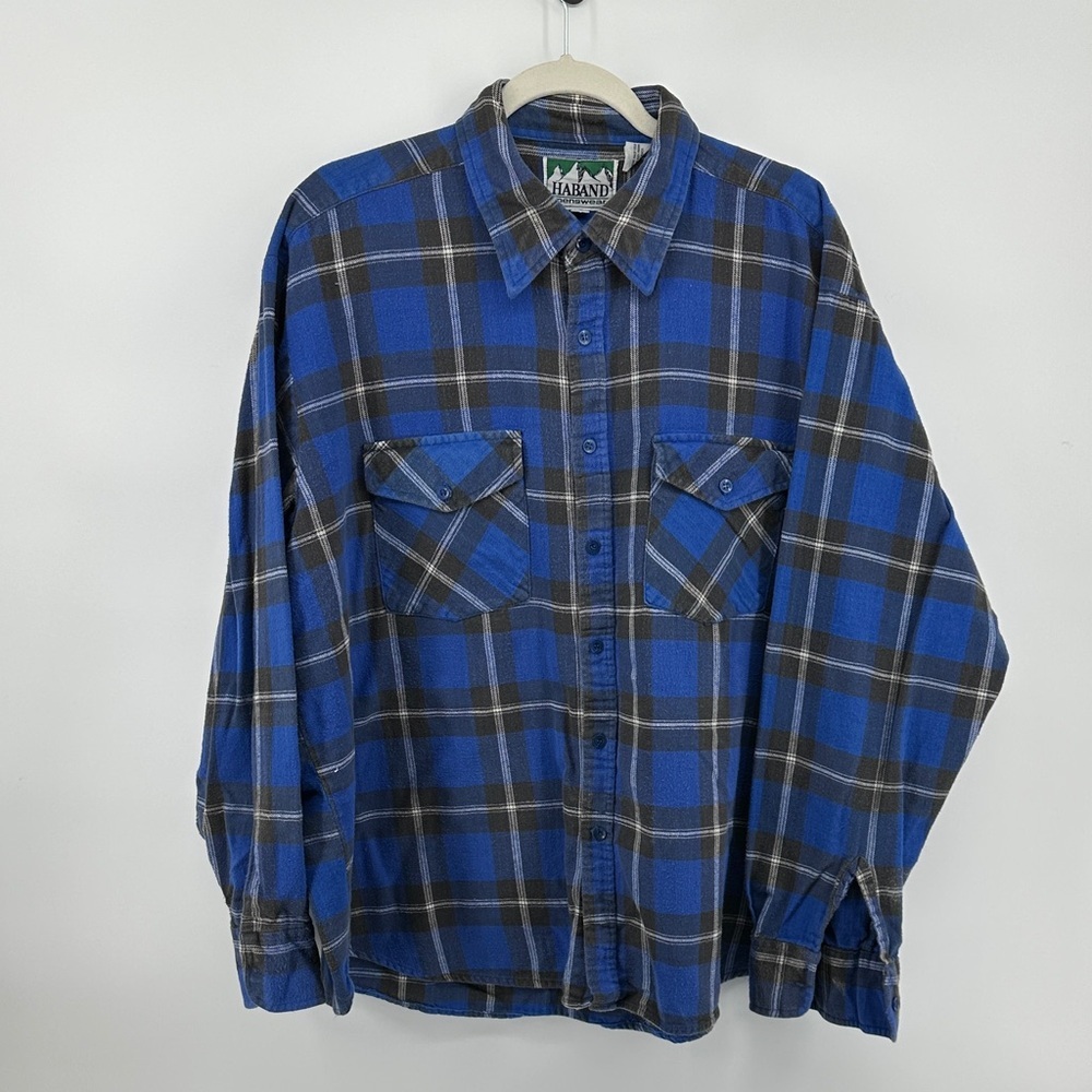 Haband VTG Retro Rugged Workwear Blue and Black Checkered Men's Shirt Sz2X